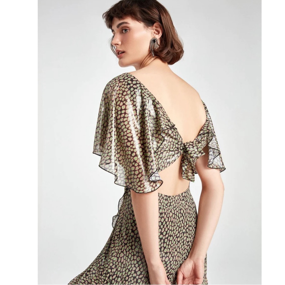 Nocturne Ruffled Long Dress Open Back Size Large - Picture 5 of 12